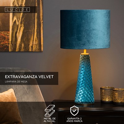 Lucide EXTRAVAGANZA VELVET - Lámpara de mesa - Ø 25 cm - 1xE27 - Turquesa